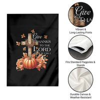 Thanksgiving Christ Garden Flag Give Thanks To The Lord Psalm 136:1 Pumpkin Cross - Wonder Print Shop