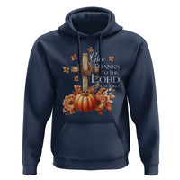 Thanksgiving Christ Hoodie Give Thanks To The Lord Psalm 136:1 Pumpkin Cross