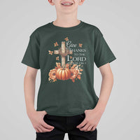 Thanksgiving Christ T Shirt For Kid Give Thanks To The Lord Psalm 136:1 Pumpkin Cross - Wonder Print Shop