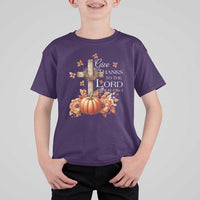 Thanksgiving Christ T Shirt For Kid Give Thanks To The Lord Psalm 136:1 Pumpkin Cross - Wonder Print Shop