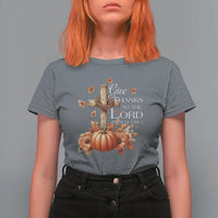 Thanksgiving Christ T Shirt For Women Give Thanks To The Lord Psalm 136:1 Pumpkin Cross - Wonder Print Shop
