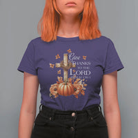 Thanksgiving Christ T Shirt For Women Give Thanks To The Lord Psalm 136:1 Pumpkin Cross - Wonder Print Shop