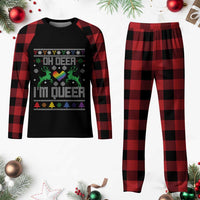 Funny LGBT Xmas Plaid Pajama Set Oh Deer I'm Queer Rainbow LGBT Flag - Wonder Print Shop