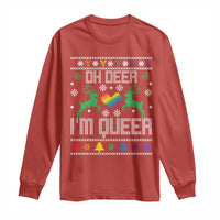 Funny LGBT Christmas Long Sleeve Shirt Oh Deer I'm Queer Rainbow LGBT Flag
