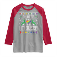 Funny LGBT Christmas Raglan Shirt Oh Deer I'm Queer Rainbow LGBT Flag - Wonder Print Shop