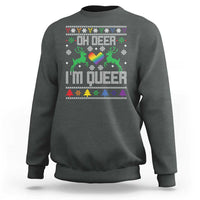 Funny LGBT Christmas Sweatshirt Oh Deer I'm Queer Rainbow LGBT Flag - Wonder Print Shop