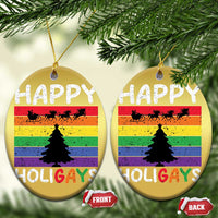Funny LGBT Xmas Christmas Ornament Happy Holigays Rainbow Stripes Unicorn Santa - Wonder Print Shop