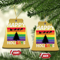 Funny LGBT Xmas Christmas Ornament Happy Holigays Rainbow Stripes Unicorn Santa - Wonder Print Shop