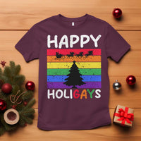 Funny LGBT Christmas T Shirt Happy Holigays Rainbow Stripes Unicorn Santa - Wonder Print Shop