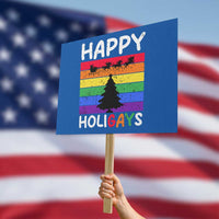 Funny LGBT Christmas Protest Sign Happy Holigays Rainbow Stripes Unicorn Santa - Wonder Print Shop