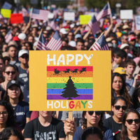 Funny LGBT Christmas Protest Sign Happy Holigays Rainbow Stripes Unicorn Santa - Wonder Print Shop