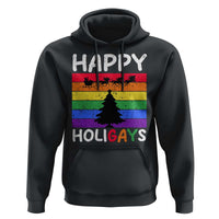 Funny LGBT Christmas Hoodie Happy Holigays Rainbow Stripes Unicorn Santa
