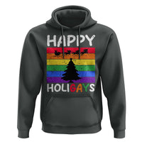 Funny LGBT Christmas Hoodie Happy Holigays Rainbow Stripes Unicorn Santa