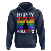 Funny LGBT Christmas Hoodie Happy Holigays Rainbow Stripes Unicorn Santa