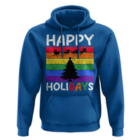 Funny LGBT Christmas Hoodie Happy Holigays Rainbow Stripes Unicorn Santa