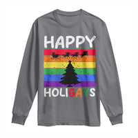 Funny LGBT Christmas Long Sleeve Shirt Happy Holigays Rainbow Stripes Unicorn Santa