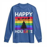 Funny LGBT Christmas Long Sleeve Shirt Happy Holigays Rainbow Stripes Unicorn Santa