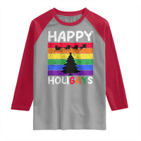Funny LGBT Christmas Raglan Shirt Happy Holigays Rainbow Stripes Unicorn Santa - Wonder Print Shop
