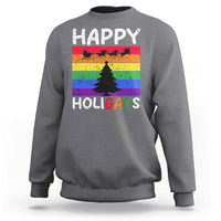 Funny LGBT Christmas Sweatshirt Happy Holigays Rainbow Stripes Unicorn Santa - Wonder Print Shop