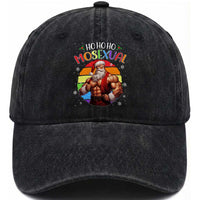 Funny Christmas LGBT Washed Cotton Baseball Cap Ho Ho Ho Mosexual Rainbow Santa