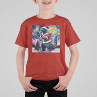 Funny Christmas Santa Godzilla Japanese Monster Starry Night T Shirt For Kid - Wonder Print Shop