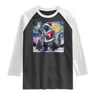 Funny Christmas Santa Godzilla Japanese Monster Starry Night Raglan Shirt - Wonder Print Shop