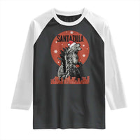 Funny Christmas Santa Godzilla Raglan Shirt Santazilla Japanese Monster - Wonder Print Shop