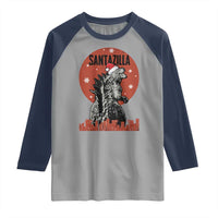 Funny Christmas Santa Godzilla Raglan Shirt Santazilla Japanese Monster - Wonder Print Shop