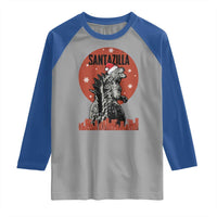 Funny Christmas Santa Godzilla Raglan Shirt Santazilla Japanese Monster - Wonder Print Shop