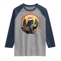 Funny Christmas Santa Godzilla Japanese Monster Raglan Shirt - Wonder Print Shop