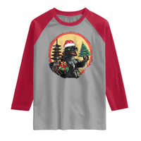 Funny Christmas Santa Godzilla Japanese Monster Raglan Shirt - Wonder Print Shop