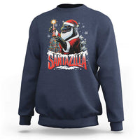 Funny Christmas Santa Godzilla Sweatshirt Santazilla Tower Xmas Tree - Wonder Print Shop