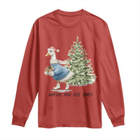 Funny Christmas Ice Skating Long Sleeve Shirt Have An Ice Day Goose Xmas Tree