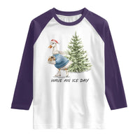 Funny Christmas Ice Skating Raglan Shirt Have An Ice Day Goose Xmas Tree - Wonder Print Shop