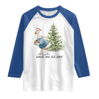 Funny Christmas Ice Skating Raglan Shirt Have An Ice Day Goose Xmas Tree - Wonder Print Shop