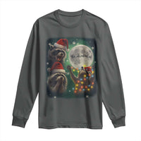 Funny Three Raccoons With The Moon Christmas Long Sleeve Shirt Santa Sleigh - Wonder Print Shop