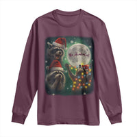 Funny Three Raccoons With The Moon Christmas Long Sleeve Shirt Santa Sleigh - Wonder Print Shop