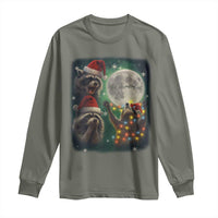 Funny Three Raccoons With The Moon Christmas Long Sleeve Shirt Santa Sleigh - Wonder Print Shop