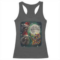 Funny Three Raccoons With The Moon Christmas Racerback Tank Top Santa Sleigh - Wonder Print Shop