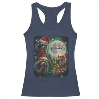 Funny Three Raccoons With The Moon Christmas Racerback Tank Top Santa Sleigh - Wonder Print Shop