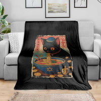 Cat Ramen Hanukkah Throw Blanket Japanese Kawaii Anime Chanukah Cat - Wonder Print Shop