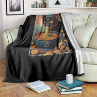 Cat Ramen Hanukkah Throw Blanket Japanese Kawaii Anime Chanukah Cat - Wonder Print Shop
