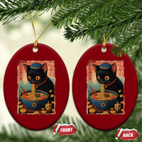 Cat Ramen Hanukkah Ceramic Ornament Japanese Kawaii Anime Chanukah Cat - Wonder Print Shop