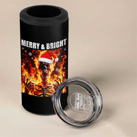 Funny Merry And Bright 4 in 1 Can Cooler Tumbler Christmas Chaos Xmas Skeleton Fire Flames - Wonder Print Shop