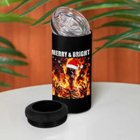 Funny Merry And Bright 4 in 1 Can Cooler Tumbler Christmas Chaos Xmas Skeleton Fire Flames - Wonder Print Shop