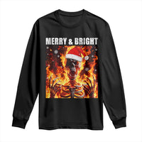 Funny Merry And Bright Long Sleeve Shirt Christmas Chaos Xmas Skeleton Fire Flames - Wonder Print Shop
