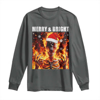 Funny Merry And Bright Long Sleeve Shirt Christmas Chaos Xmas Skeleton Fire Flames - Wonder Print Shop
