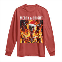 Funny Merry And Bright Long Sleeve Shirt Christmas Chaos Xmas Skeleton Fire Flames - Wonder Print Shop