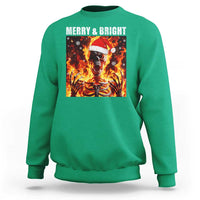 Funny Merry And Bright Sweatshirt Christmas Chaos Xmas Skeleton Fire Flames - Wonder Print Shop