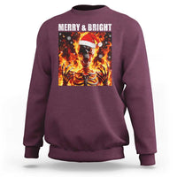 Funny Merry And Bright Sweatshirt Christmas Chaos Xmas Skeleton Fire Flames - Wonder Print Shop